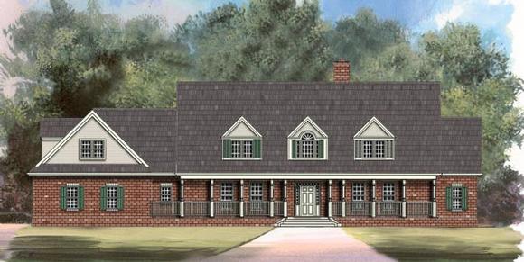 Country, Greek Revival House Plan 72003 with 4 Beds, 3 Baths, 3 Car Garage Elevation