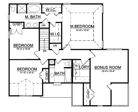 Narrow Lot, Traditional House Plan 72021 with 3 Beds, 3 Baths, 2 Car Garage Second Level Plan