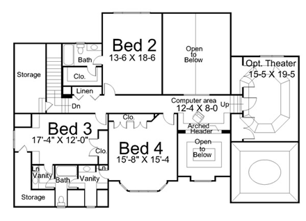 European, Greek Revival House Plan 72028 with 4 Beds, 4 Baths, 2 Car Garage Second Level Plan