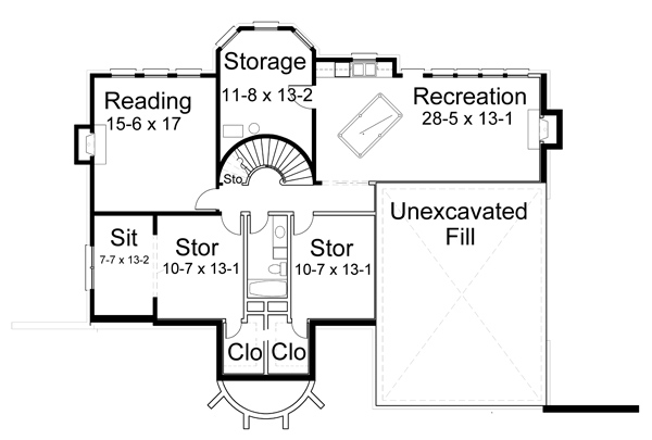 Colonial, European, Greek Revival, Tudor House Plan 72037 with 4 Beds, 3 Baths, 3 Car Garage Lower Level Plan