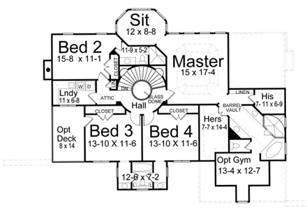 Colonial, European, Greek Revival, Tudor House Plan 72037 with 4 Beds, 3 Baths, 3 Car Garage Second Level Plan