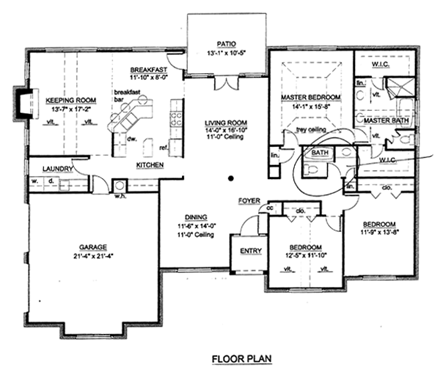 One-Story, Traditional House Plan 72038 with 3 Beds, 2 Baths, 2 Car Garage First Level Plan