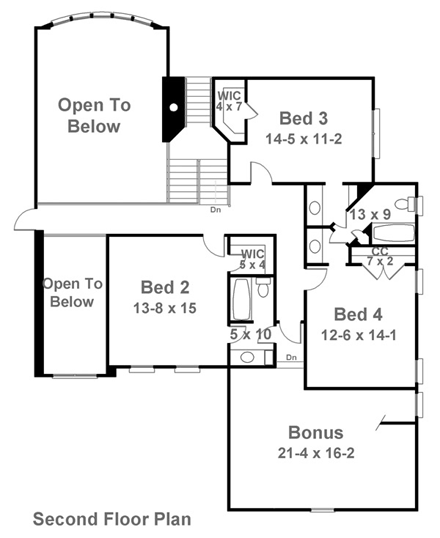Greek Revival, Tudor House Plan 72041 with 4 Beds, 4 Baths, 3 Car Garage Second Level Plan