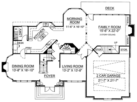 European, Greek Revival House Plan 72046 with 4 Beds, 4 Baths, 2 Car Garage First Level Plan