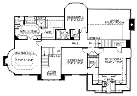 European, Greek Revival House Plan 72046 with 4 Beds, 4 Baths, 2 Car Garage Second Level Plan