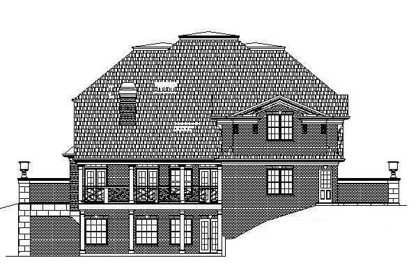 Colonial, Greek Revival Plan with 3272 Sq. Ft., 5 Bedrooms, 4 Bathrooms, 3 Car Garage Rear Elevation