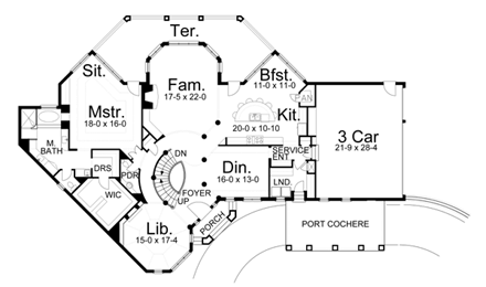 Colonial, European, Greek Revival House Plan 72055 with 4 Beds, 5 Baths, 3 Car Garage First Level Plan