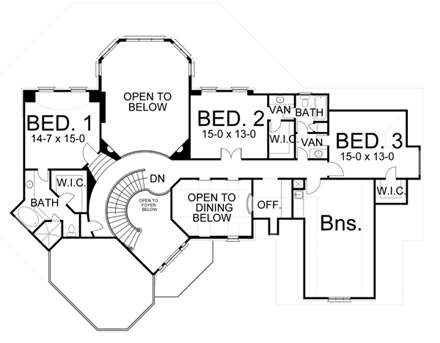 Colonial, European, Greek Revival House Plan 72055 with 4 Beds, 5 Baths, 3 Car Garage Second Level Plan