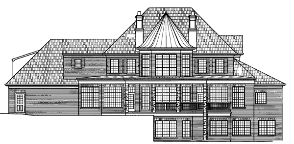 Colonial, European, Greek Revival Plan with 3912 Sq. Ft., 4 Bedrooms, 5 Bathrooms, 3 Car Garage Rear Elevation