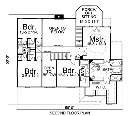 European, Greek Revival House Plan 72056 with 5 Beds, 4 Baths, 3 Car Garage Second Level Plan