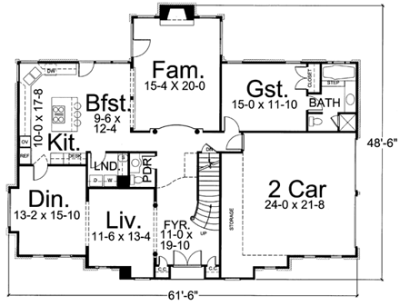 Colonial, European, Greek Revival House Plan 72062 with 4 Beds, 4 Baths, 2 Car Garage First Level Plan