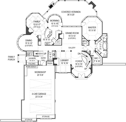 Greek Revival House Plan 72067 with 4 Beds, 3 Baths, 3 Car Garage First Level Plan