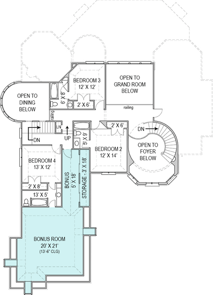 Greek Revival House Plan 72067 with 4 Beds, 3 Baths, 3 Car Garage Second Level Plan