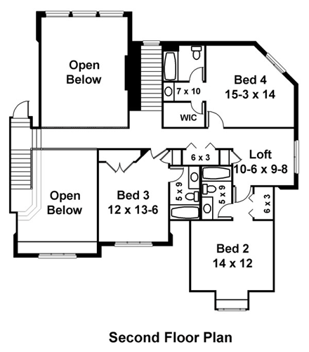 European, Greek Revival House Plan 72070 with 4 Beds, 5 Baths, 3 Car Garage Second Level Plan