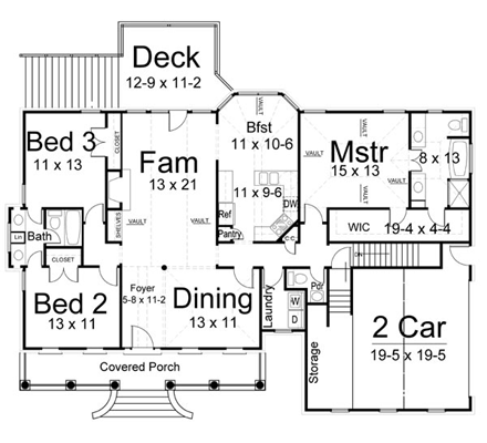 Country, Farmhouse, Ranch House Plan 72074 with 3 Beds, 3 Baths, 2 Car Garage First Level Plan
