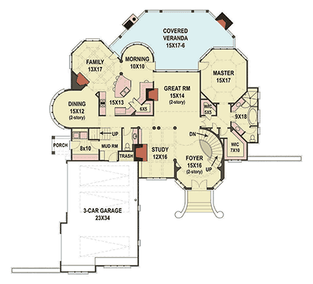 Greek Revival, Victorian House Plan 72083 with 4 Beds, 5 Baths, 3 Car Garage First Level Plan