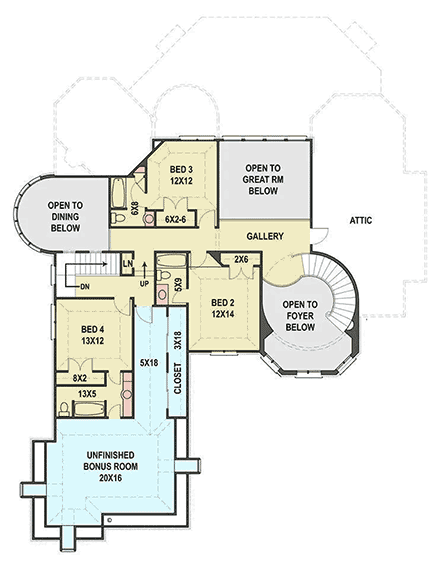 Greek Revival, Victorian House Plan 72083 with 4 Beds, 5 Baths, 3 Car Garage Second Level Plan