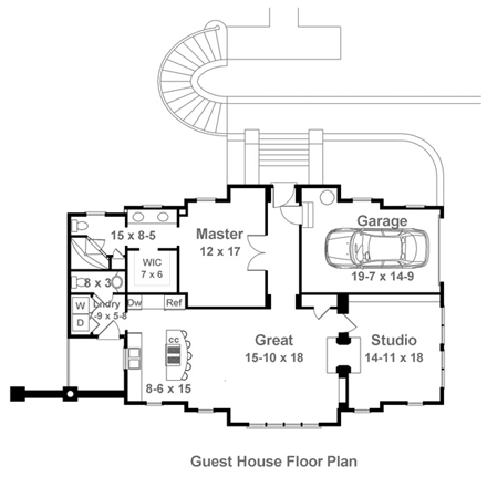 Cottage House Plan 72093 with 1 Beds, 1 Baths, 1 Car Garage First Level Plan