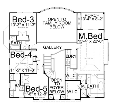 Greek Revival, Mediterranean House Plan 72095 with 4 Beds, 4 Baths, 3 Car Garage Second Level Plan