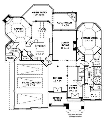 European, Greek Revival House Plan 72101 with 4 Beds, 4 Baths, 3 Car Garage First Level Plan