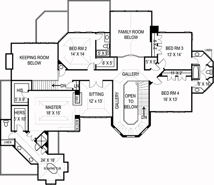 European, Greek Revival House Plan 72104 with 5 Beds, 4 Baths, 3 Car Garage Second Level Plan
