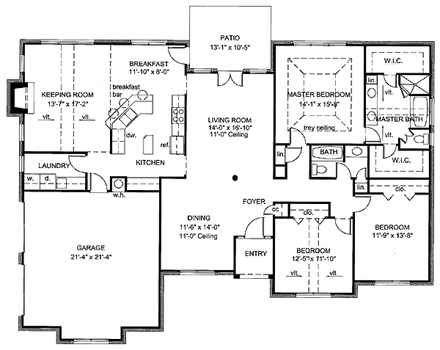 Traditional House Plan 72109 with 3 Beds, 2 Baths, 2 Car Garage First Level Plan