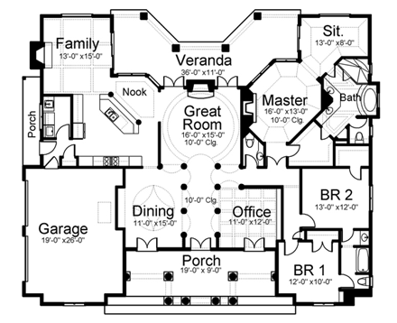 One-Story House Plan 72112 with 3 Beds, 2 Baths, 2 Car Garage First Level Plan