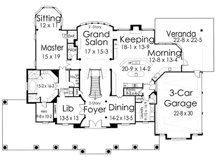 European, Greek Revival House Plan 72117 with 6 Beds, 7 Baths, 3 Car Garage First Level Plan