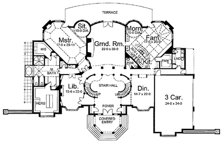 Greek Revival, Victorian House Plan 72125 with 3 Beds, 5 Baths, 3 Car Garage First Level Plan