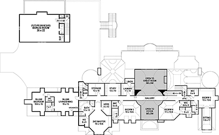 European, Greek Revival House Plan 72126 with 7 Beds, 9 Baths, 5 Car Garage Second Level Plan
