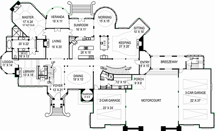 European, Greek Revival House Plan 72128 with 6 Beds, 9 Baths, 5 Car Garage First Level Plan