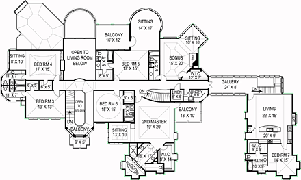 European, Greek Revival House Plan 72128 with 6 Beds, 9 Baths, 5 Car Garage Second Level Plan