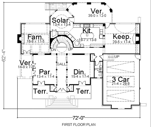 European, Greek Revival House Plan 72132 with 4 Beds, 4 Baths, 3 Car Garage Level One
