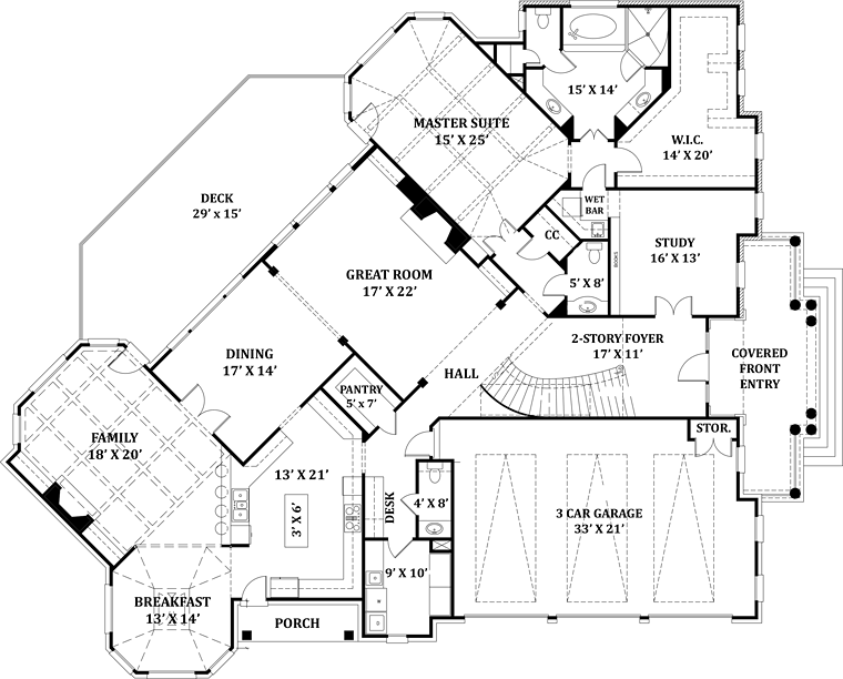 Greek Revival House Plan 72137 with 4 Beds, 6 Baths, 3 Car Garage Level One