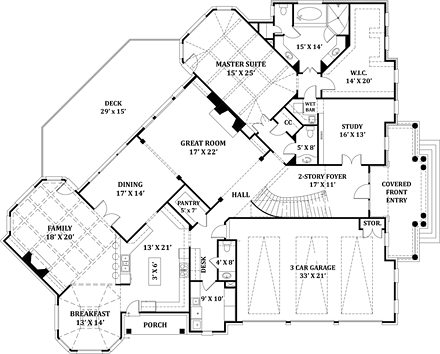 Greek Revival House Plan 72137 with 4 Beds, 6 Baths, 3 Car Garage First Level Plan