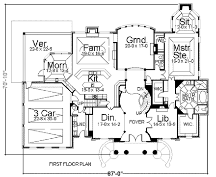 Colonial, Greek Revival, Plantation House Plan 72143 with 5 Beds, 6 Baths, 3 Car Garage First Level Plan