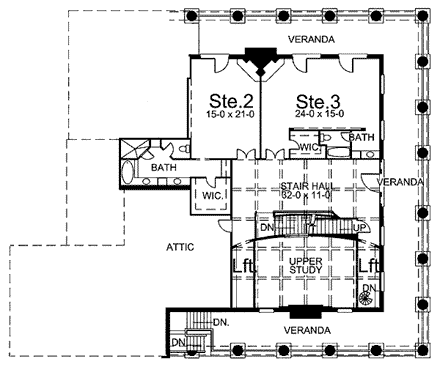 Colonial, Greek Revival, Plantation House Plan 72149 with 3 Beds, 4 Baths, 4 Car Garage Second Level Plan