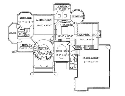 European, Greek Revival House Plan 72152 with 5 Beds, 4 Baths, 3 Car Garage First Level Plan