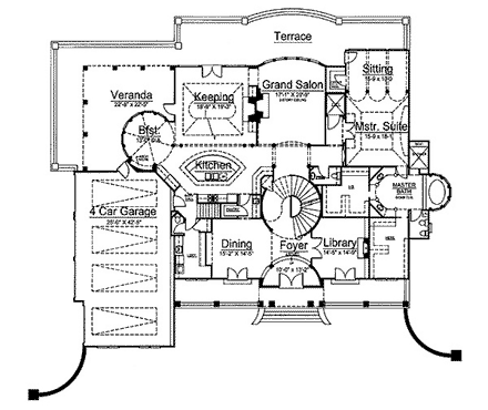 European, Greek Revival House Plan 72155 with 5 Beds, 7 Baths, 4 Car Garage First Level Plan