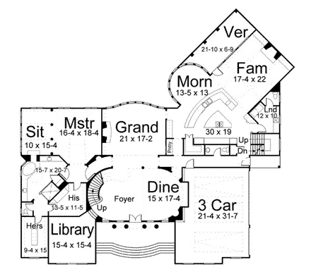 Colonial, Greek Revival House Plan 72156 with 4 Beds, 5 Baths, 3 Car Garage First Level Plan