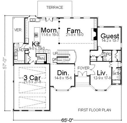 Colonial, Greek Revival House Plan 72157 with 5 Beds, 5 Baths, 3 Car Garage First Level Plan
