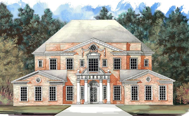 Colonial, Greek Revival, Plantation Plan with 4102 Sq. Ft., 4 Bedrooms, 4 Bathrooms, 4 Car Garage Elevation