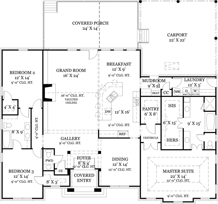 European House Plan 72162 with 3 Beds, 3 Baths, 2 Car Garage Level One