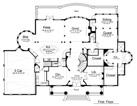 Colonial, Greek Revival, Plantation House Plan 72163 with 5 Beds, 6 Baths, 3 Car Garage First Level Plan