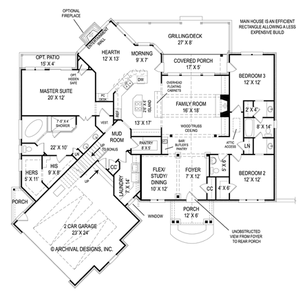 Ranch House Plan 72168 with 3 Beds, 3 Baths, 2 Car Garage First Level Plan