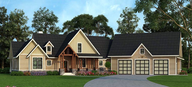 Country, Craftsman, Farmhouse, Traditional House Plan 72170 with 3 Beds, 3 Baths, 3 Car Garage Elevation