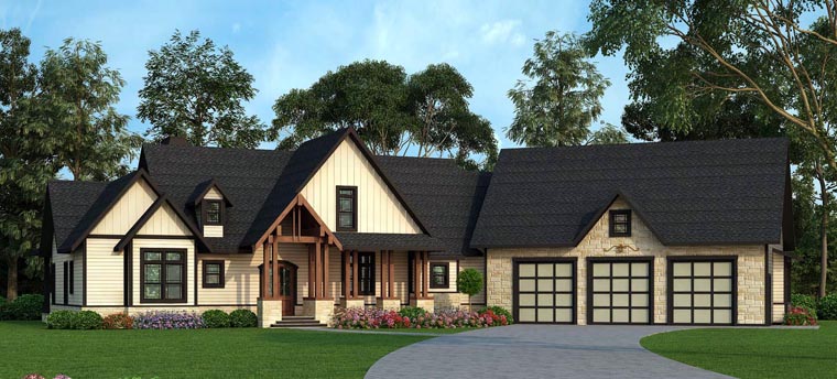 Country, Craftsman, Farmhouse, Traditional Plan with 2666 Sq. Ft., 3 Bedrooms, 3 Bathrooms, 3 Car Garage Picture 2