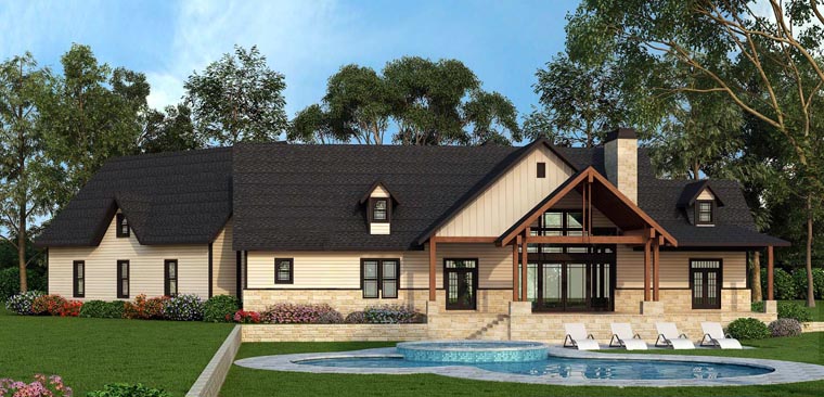 Country, Craftsman, Farmhouse, Traditional House Plan 72170 with 3 Beds, 3 Baths, 3 Car Garage Rear Elevation