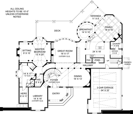 European, Traditional House Plan 72201 with 4 Beds, 5 Baths, 3 Car Garage First Level Plan