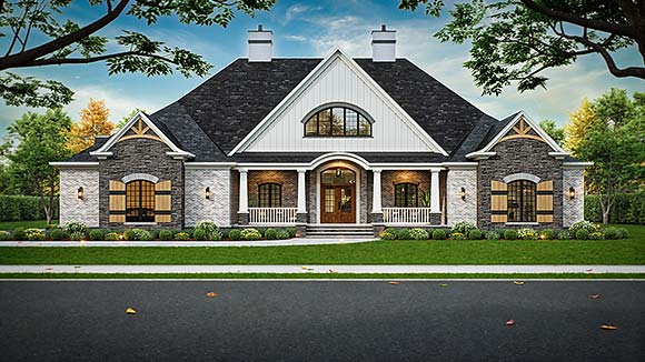 European, Greek Revival House Plan 72214 with 3 Beds, 4 Baths, 3 Car Garage Elevation